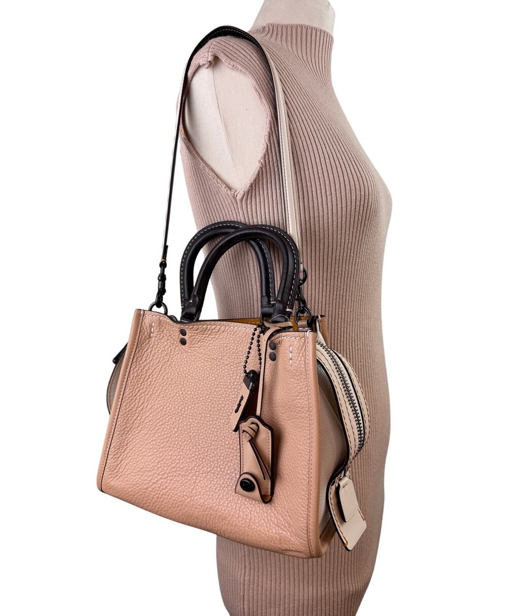 COACH Rogue 25 Handbag Beechwood Pebbled Leather Top Handle Strap Shoulder Bag